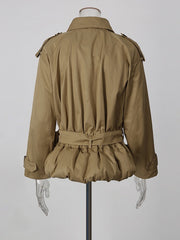 Stand Collar Belted Cropped Trench Coat-boutique