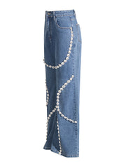 Fashion Design Rhinestone Straight Jeans