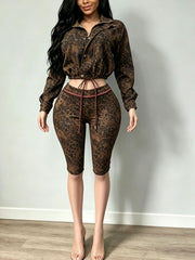 Leopard Print Crop Shirt and Capri Pants Set