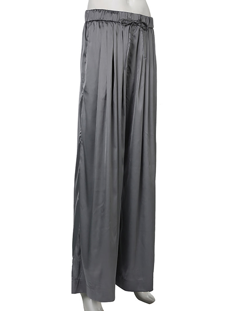 High Rise Plain Satin Loose-Fit Wide-Leg Pants