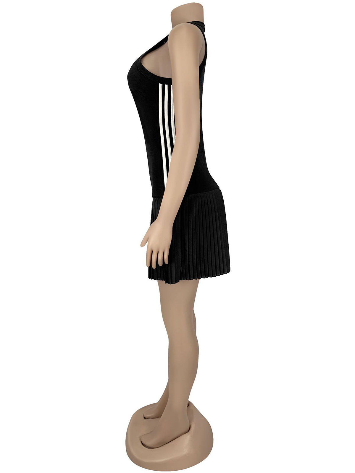 Casual Sleeveless O Neck Patchwork Pleated Mini Dress
