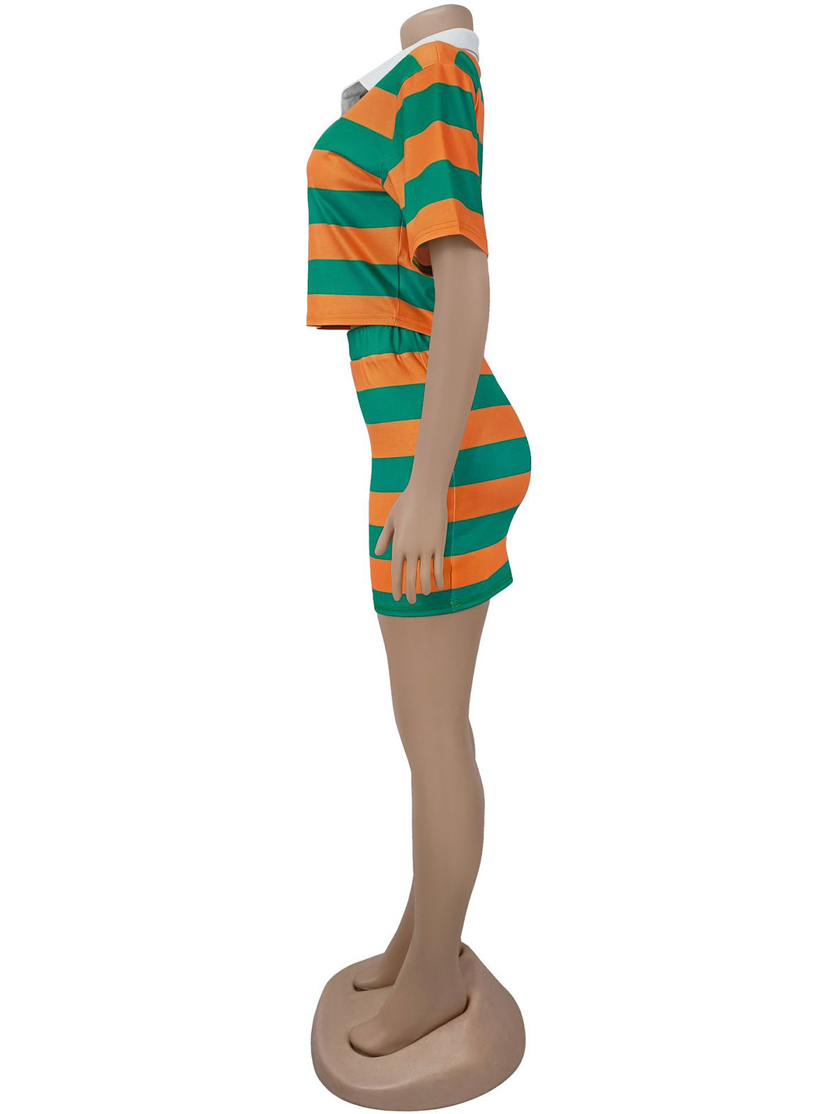 Casual Stripe Crop Top and Short Skirt Two piece Set