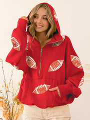 Fashion Sequin Rugby Half Zip Hoodie