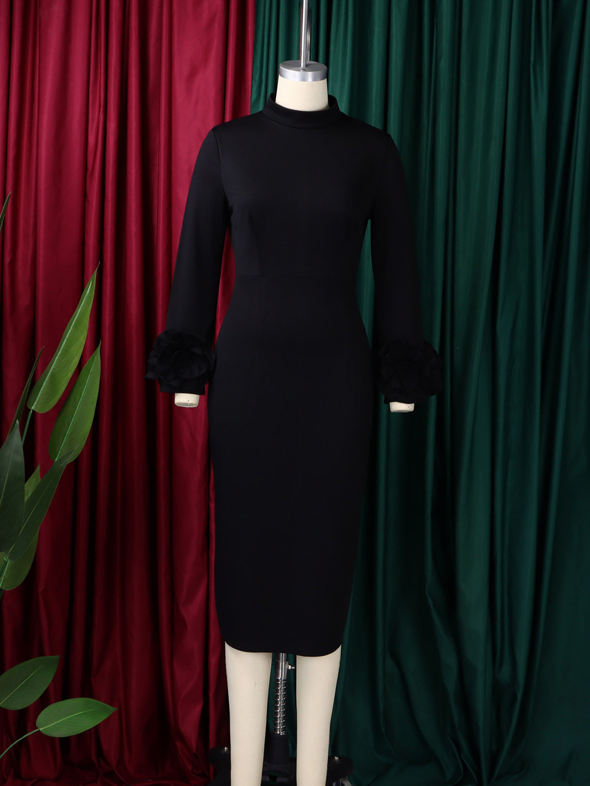 Elegant Floral-Sleeve Bodycon Dress