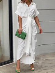 Short Sleeve Single Breasted High Waist Shirt Dress