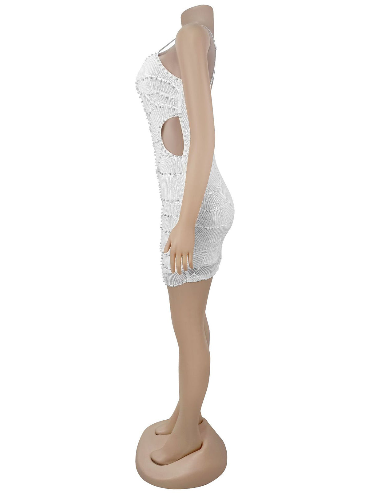 Sexy Pearl Embellished Hollow Slim Mini Dress