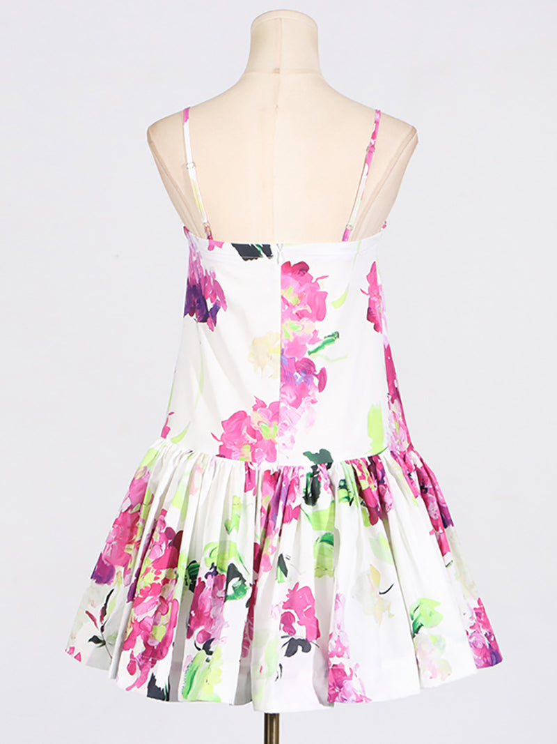 Sexy Print Spaghetti Strap Ruffle Mini Dress