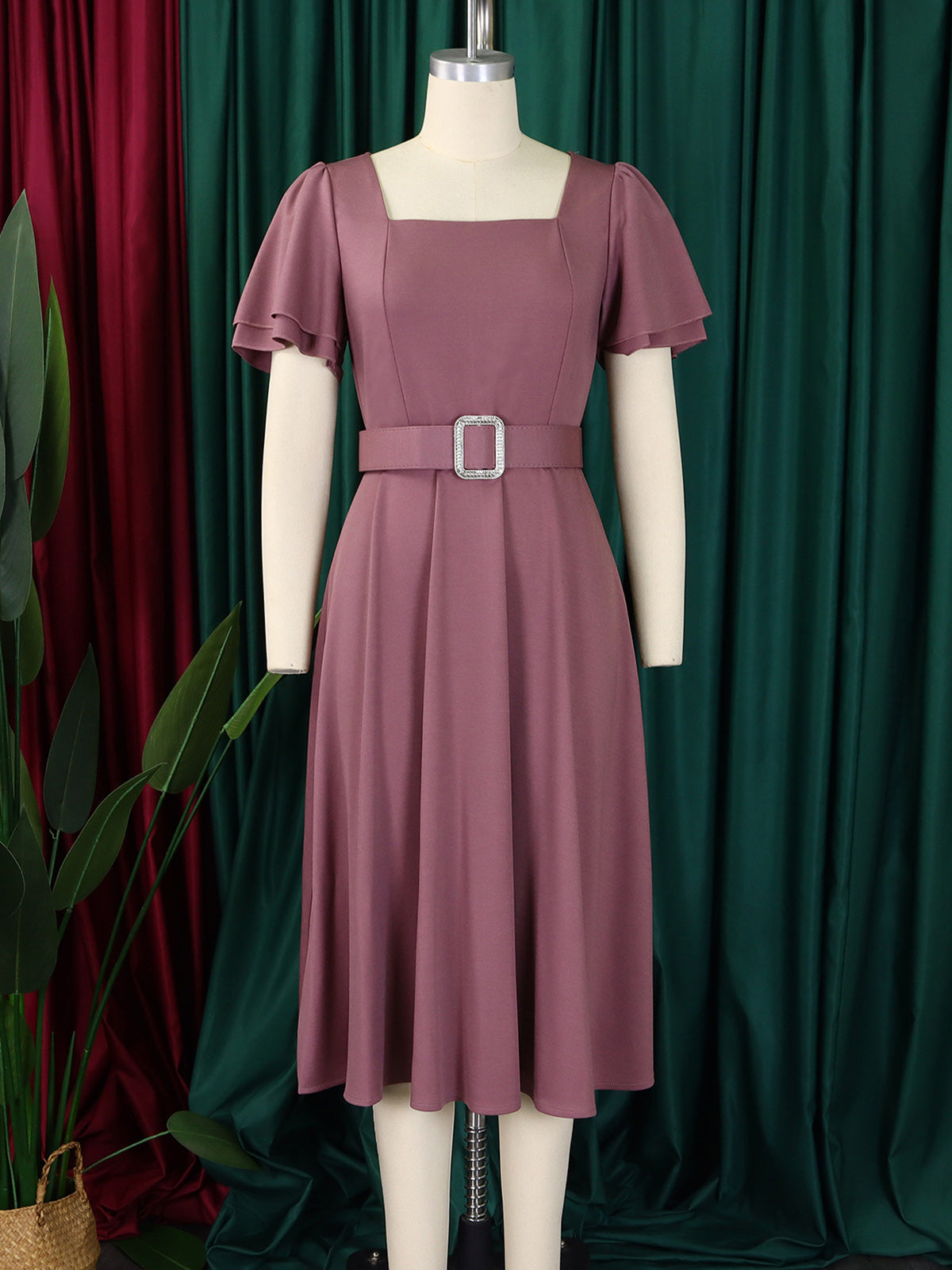 Bell Sleeve Square Neck High Waist Elegance Dress