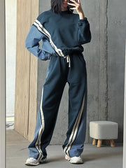 Striped Hoodie Drawstring Waist Trouser Casual Set