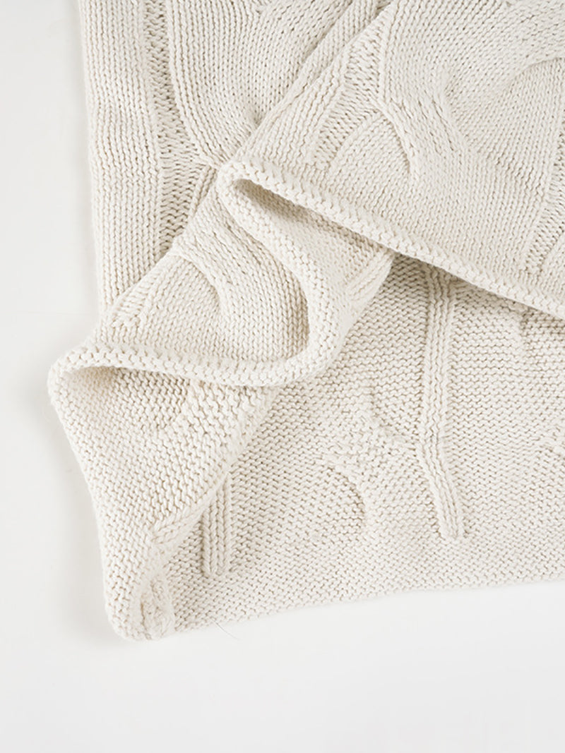 Fashion V Neck Loose Chunky Cable Knit Sweater