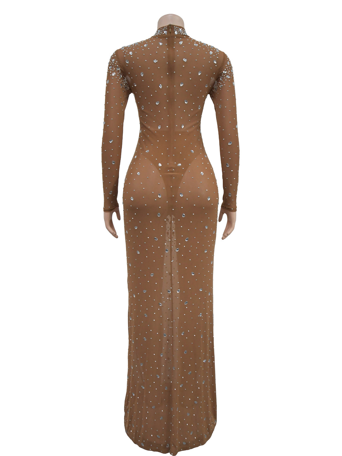 Sexy See Through Mesh Rhinestone Maxi Dress