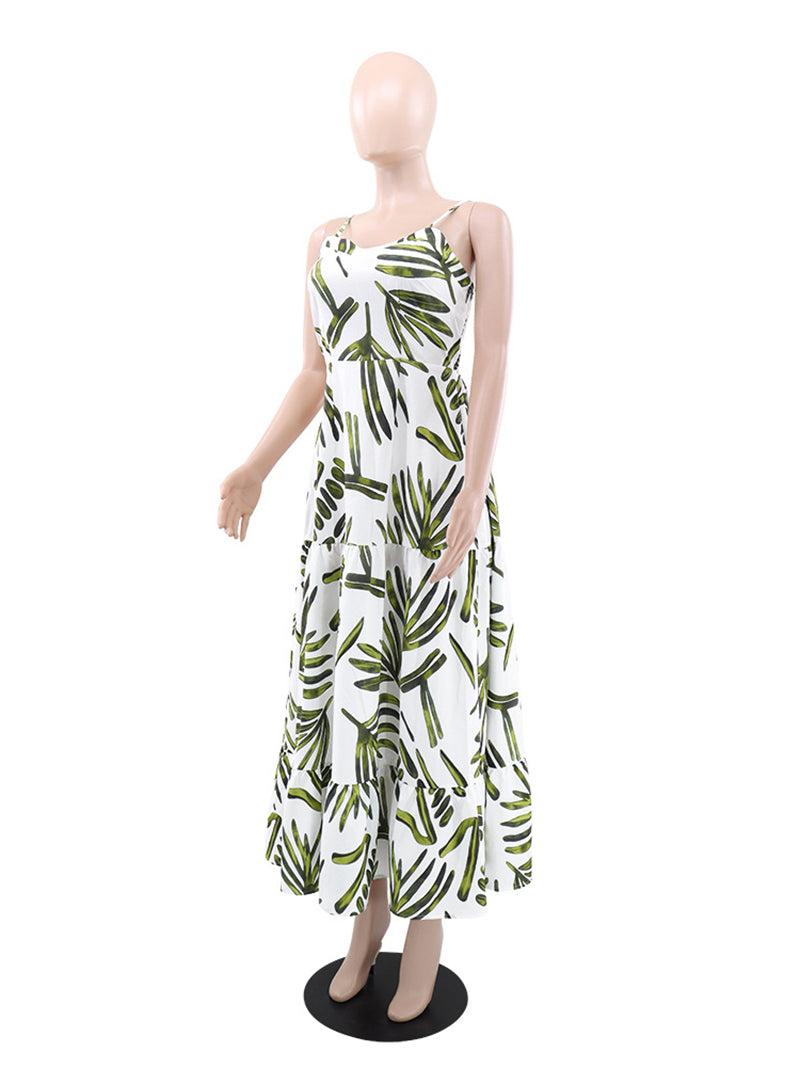 Casual Print Sleeveless A-Line Strap Dress