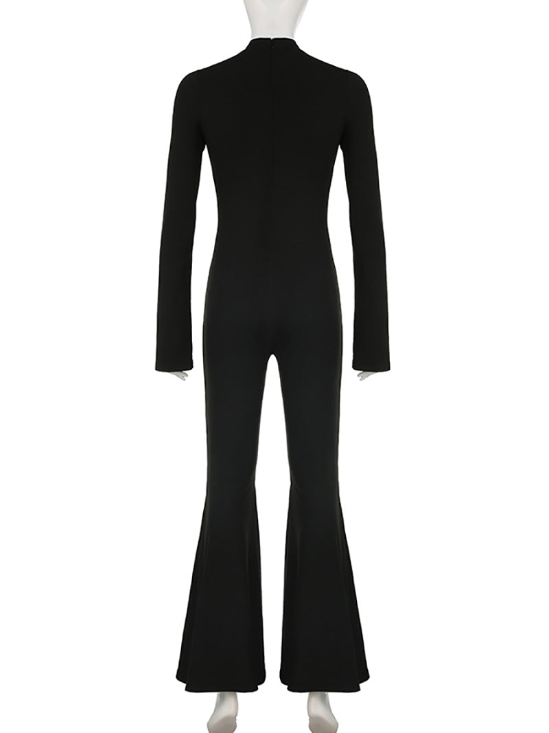 Sexy Hollow Out Skinny Flared Jumpsuit