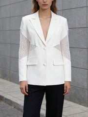 Solid Color Lace Patchwork Casual Blazer