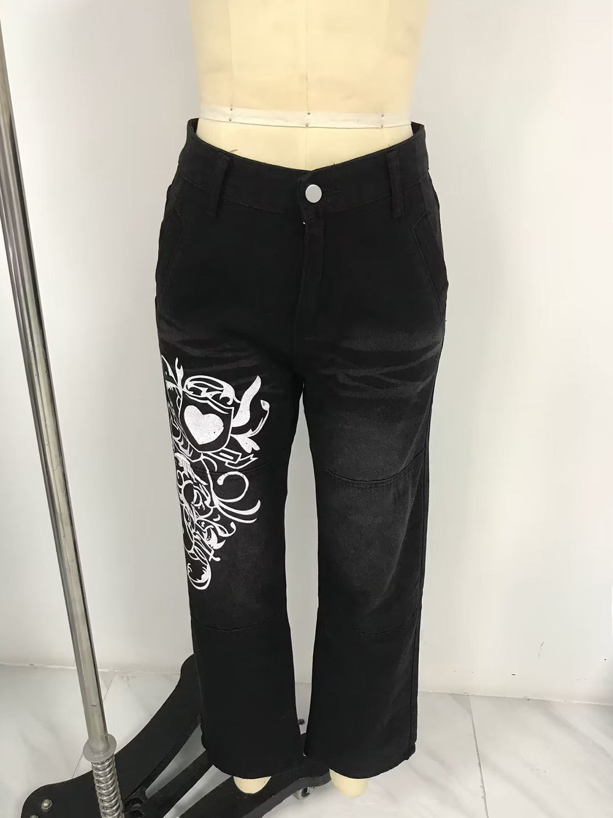 Fashion Print Low Waist Straight-leg Jeans