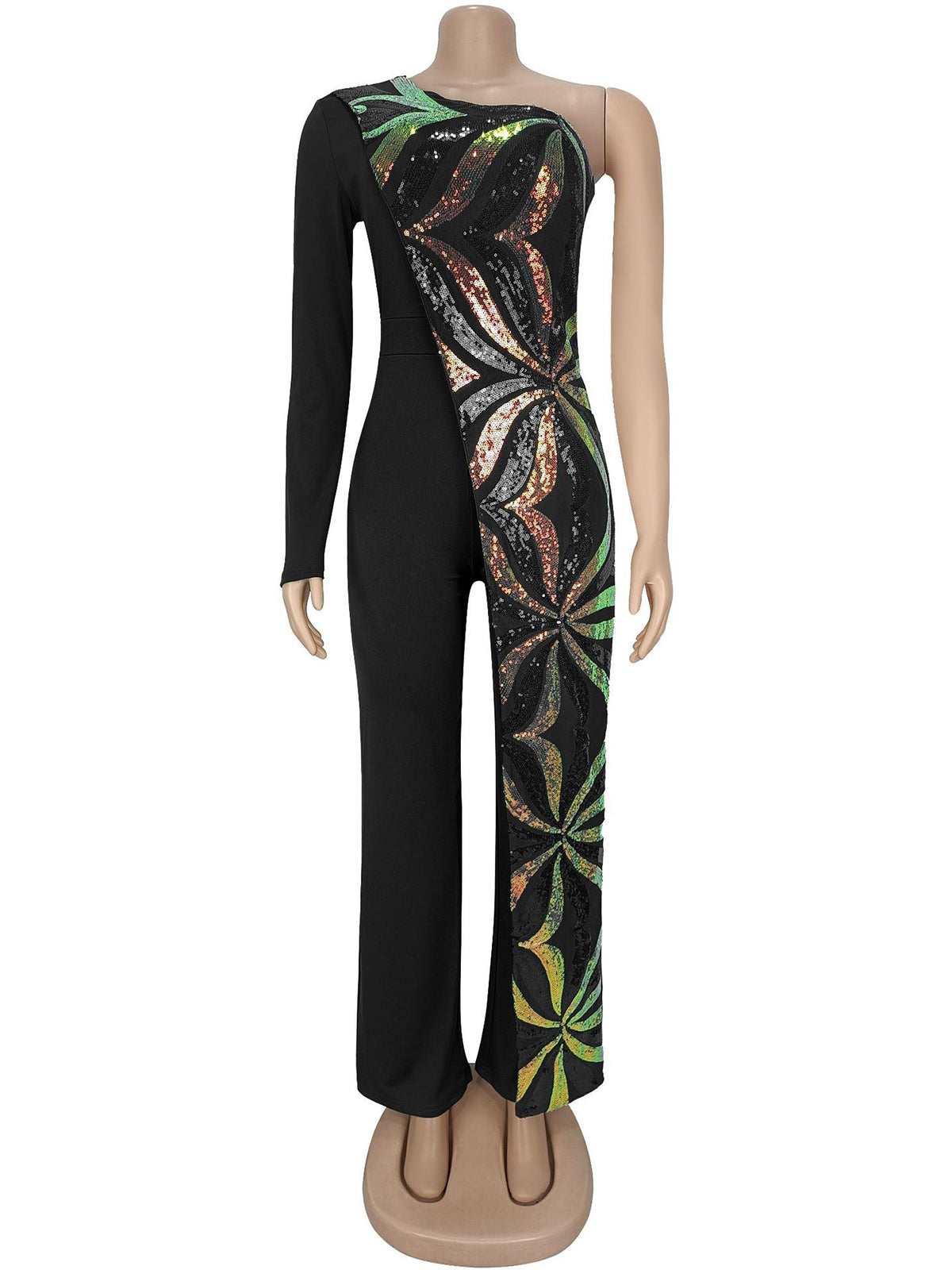 Elegant One Shoulder Sequin Slim Jumpsuit