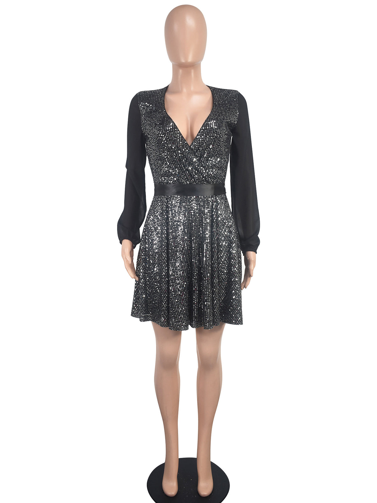 Fashion V Neck Sequin Loose Party Mini Dress