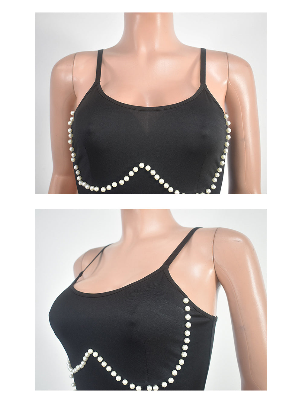 Spaghetti Straps Pearls Beaded Bodycon Dress