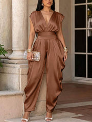 Deep V Tie Waist Top and Pants Set