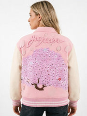 Printed Double Layer Wool Varsity Jacket