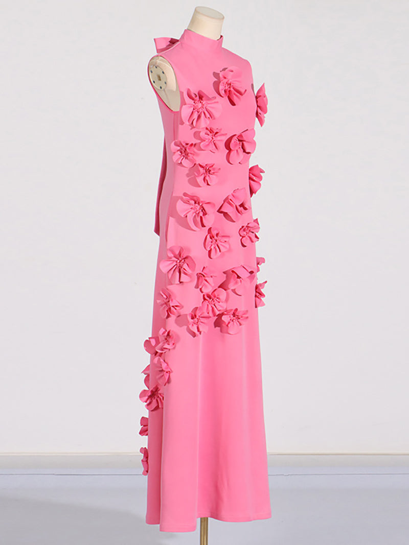 Elegant Floral Applique Sleeveless Maxi Dress Gown