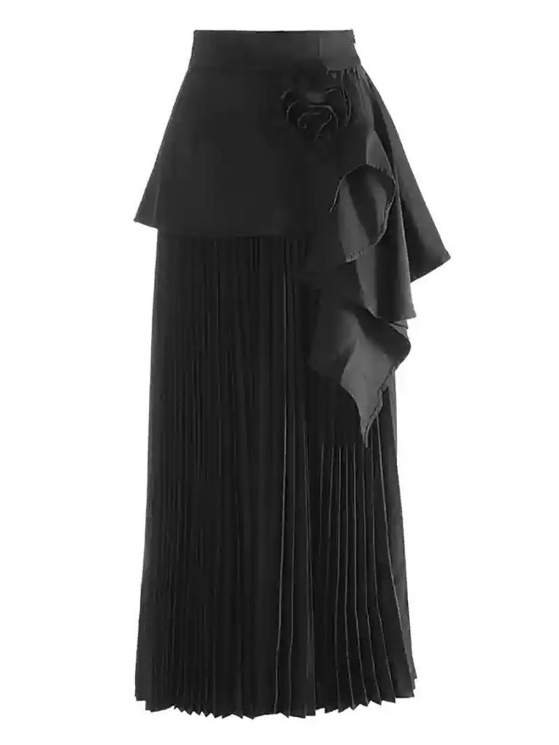 Fashion Solid Spliced Appliques Loose Skirts