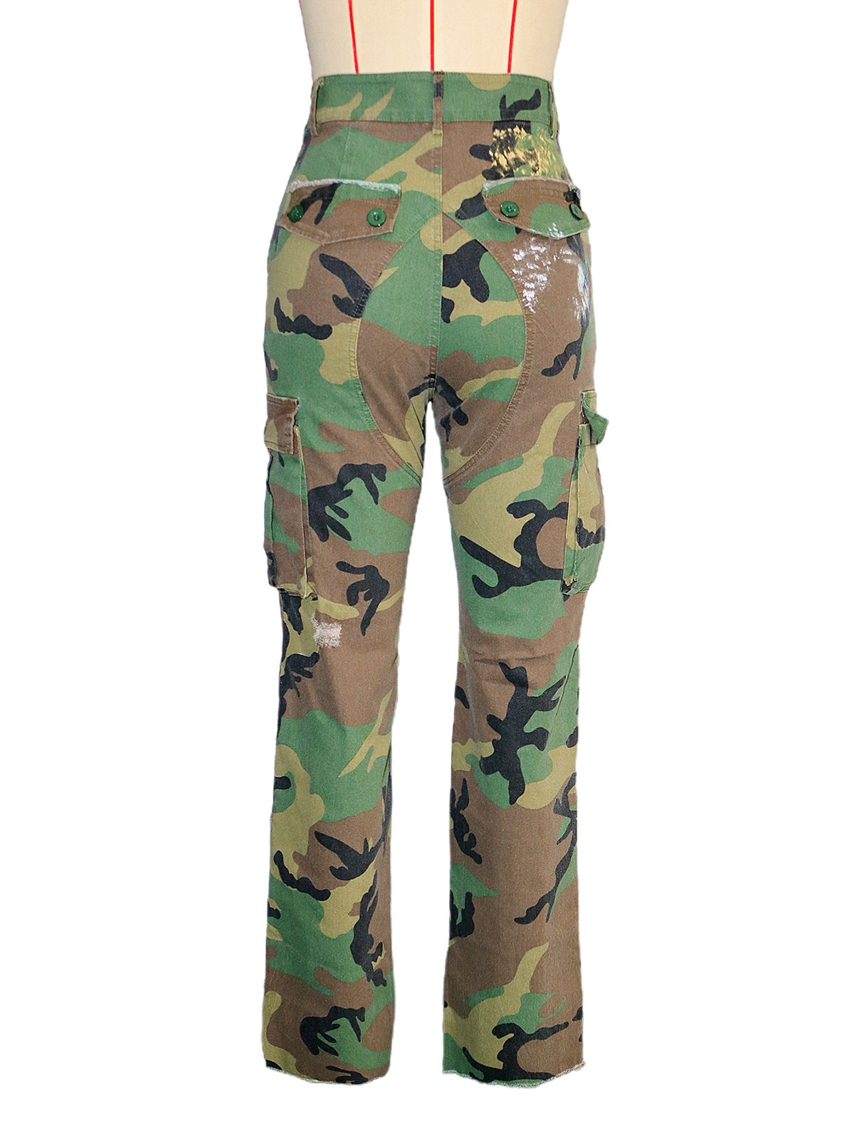Casual Camouflage Print Ripped Straight Pants