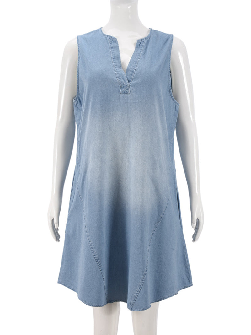 Denim V-Neck Sleeveless Loose Mini Dress