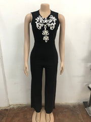 Fashion Appliques Sleeveless Wide Leg Jumpsuit