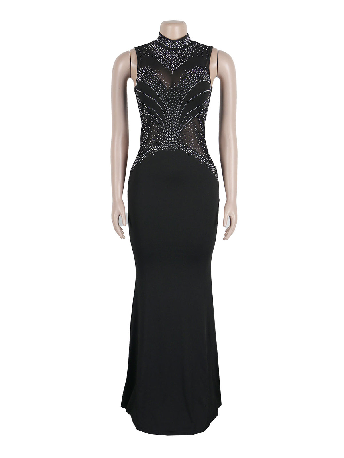 Rhinestone Sheer Mesh Patchwork Slim Dress