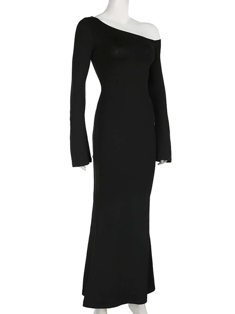 Fashion One Shoulder Long Sleeve Maxi Dress