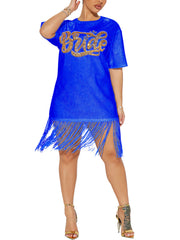 Round Neck Sequin Tassels Loose T-shrit Dress