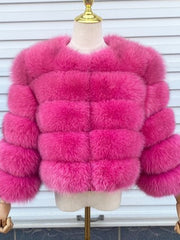 Collarless Tiered Faux Fur Cropped Jacket