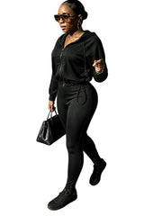 Drawstring Zip Hoodie and Leggings Set