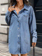 Pocket Button Front Denim Shirt Dress