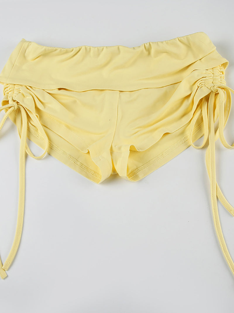Sexy Halter Crop Top Side Drawstring Shorts Sets