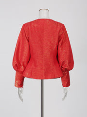 Fashion Lantern Sleeve Cinched Waist Slim Jacket