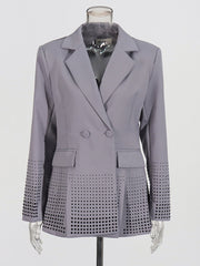 Fashion Rhinestone Appliques Slit Blazer