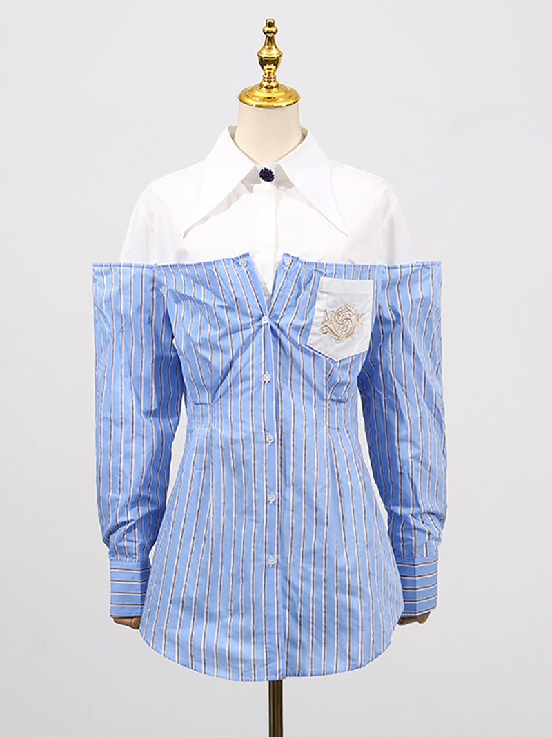 Fashion Patchwork Striped Print Office Shirt