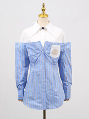 Fashion Patchwork Striped Print Office Shirt
