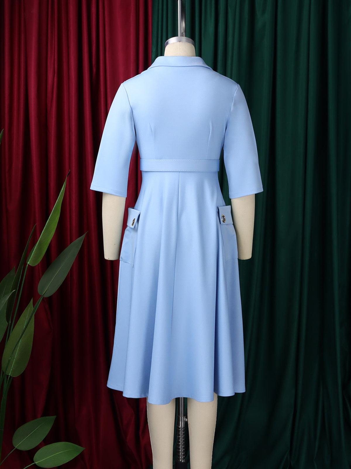 Elegant Belt Cinched Waist Casual Dress