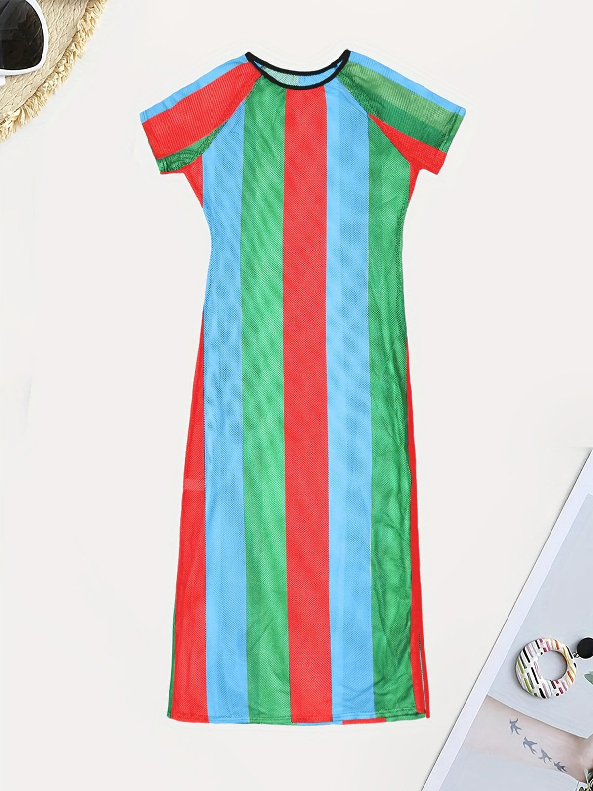 Colorful Stripe Beach Dress Bikinis Swimwear Cover Ups