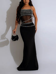 Elegant Rhinestone Mesh Party Cocktail Dress