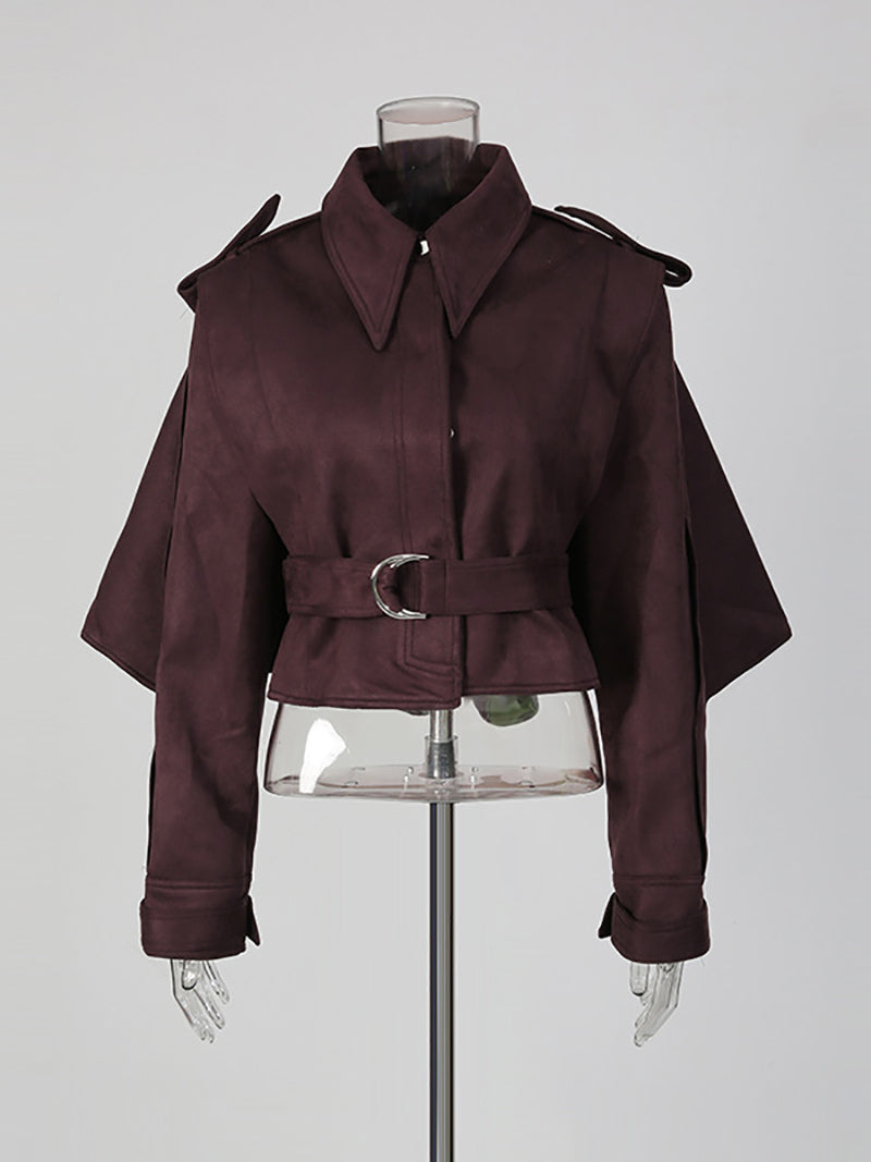 Fashion Long Sleeve Belted Cropped Jacket