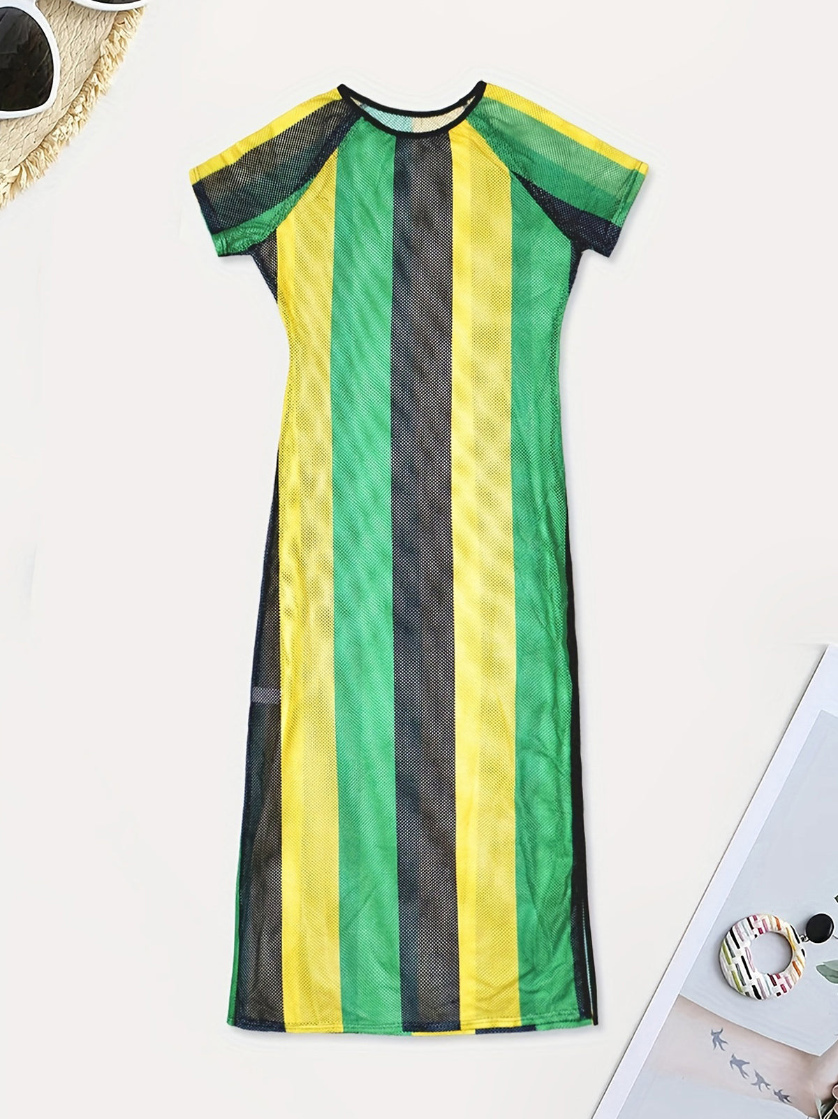 Colorful Stripe Beach Dress Bikinis Swimwear Cover Ups