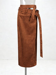 Casual Asymmetrical Double Belted Midi Skirt