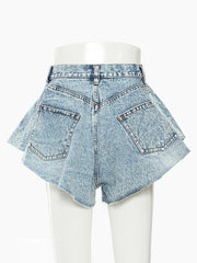 Casual Ruffle Hem Denim Shorts