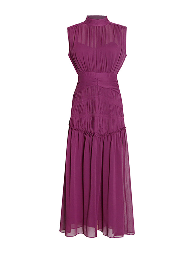 Vintage Chiffon Swing Sleeveless Midi Dress