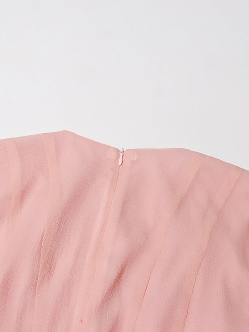 Round Collar Flare Sleeve Patchwork Ruffle Midi Dress