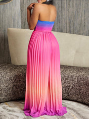 Gradient Color Print Pleated Strapless Jumpsuit